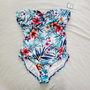 Time and Tru Floral One Piece Swimsuit - Multicolor